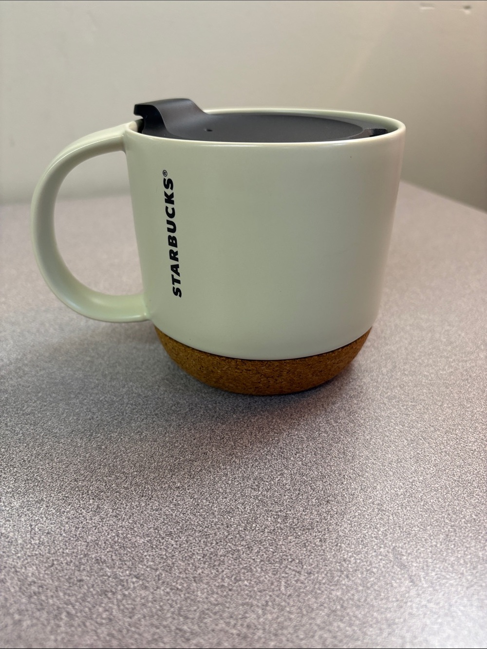 Starbucks Cream Ceramic Mug with Cork Base and Dark Brown Lid